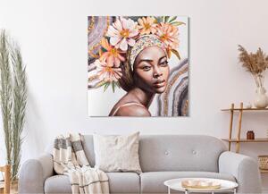Dipinto su tela, quadro con telaio in legno NAOMI 100x3x h 100 cm decoro floreale raffigurante il volto di donna multicolore