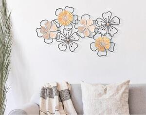 Pannello decorativo 3D legno e ferro, WALL PANEL ITIS , 75x3,5x42cm peso 1,500 kg composto da fiori marrone e nero