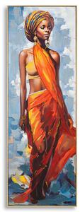 Dipinto su tela, quadro con CORNICE in legno DAPHNE -A- Dimensioni 52x4,5x h 152 cm decoro raffigurante una donna in costumi tradizionali
