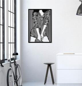 Pannello decorativo 3D da parete in metallo nero FASHIONABLE 40x1,3x h 60cm peso 1,8 kg raffigurante una ragazza vestita con un abito a righe