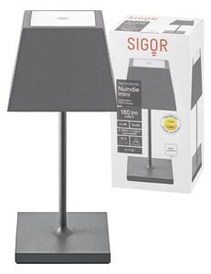 Sigor Nuindie Mini lampada da tavolo ricaricabile IP54 alluminio Easy Connect grigio grafite angolare