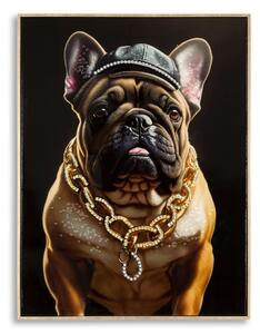 Dipinto su tela con telaio in legno e cornice in metallo ORO BULLY Dimensione 62,5x2,8x h 82,5 cm decoro raffigurante Cane bulldog