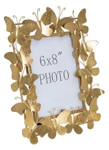 Porta foto cornice Butterfly Glam in Ferro decorato, Dimensioni 28x11,5x30,5 cm - misura interna cm 15x20 - in pollici 6x8, colore oro