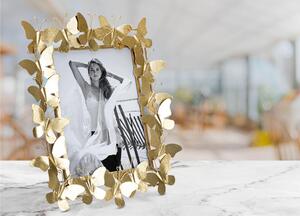 Porta foto cornice Butterfly Glam in Metallo decorato, Dimensioni 28x11,5x30,5 cm - misura interna cm 15x20 colore oro