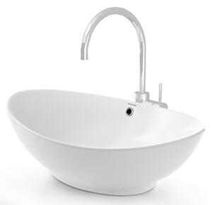 Lavabo in Vetroceramica VILSTEIN, 60 cm, ovale, bianco, con sfioratore, lavabo da appoggio per lavabo