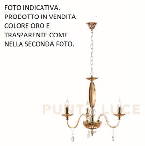 Lampadario cecilia 3 luci vetro e cristallo oro e trasparente attac