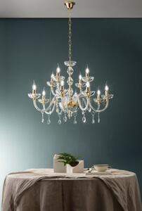 Lampadario brigida 12 luci cristallo e oro attacco e14 d.85cm
