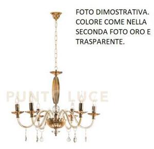 Lampadario cecilia 6 luci vetro e cristallo oro e trasparente attac