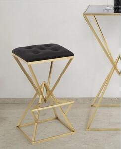Sgabello Bar quadrato in metallo dorato e tessuto, PIRAMID dimensioni 45x45xh 75 cm peso 4,0 kg, tessuto ondulato imbottito crema oro