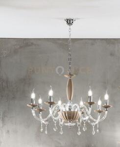 Lampadario cecilia 8 luci vetro e cristallo tortora e trasparente a