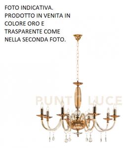 Lampadario cecilia 8 luci vetro e cristallo oro e trasparente attac