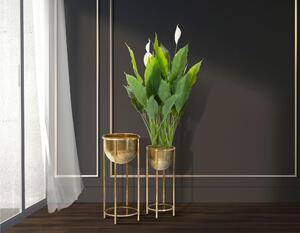 Fioriere in metallo dorato con basi set due pezzi Dimensioni � 27x62-h 21,5x h52 cm ciotole sono rimovibili
