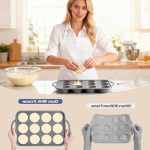 Stampi in silicone per muffin con rinforzo metallico, ideali per ottenere cupcakes perfettamente cotti - confezione da 2 pezzi, con rivestimento antiaderente, durevoli e facili da pulire