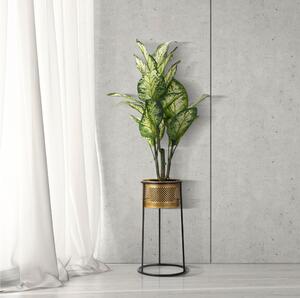 Portavasi rotondo Doppio in metallo con piedistallo dorato intagliato Dimensioni � 23xh 50 cm ciotole sono rimovibili Base in metallo nero