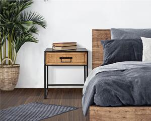 Comodino con struttura in metallo nero e cassetto in legno,HANOI, Dimensioni 45X40X51,5 cm - Peso 6.7 kg design Lavorazione con resina incastonata