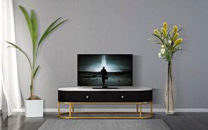 Mobile porta tv con i lati smussati con cassetto, MONTPELLIER, Dimensioni 150x42xh 45 cm La struttura in metallo dorato e tessuto imbottito