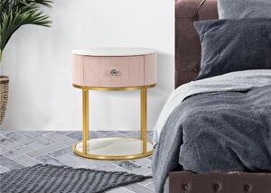 Comodino con struttura in metallo rosa e cassetto in legno, MONTPELLIER, Dimensioni 42X42x h 48 cm - Peso 6.4 kg La struttura in metallo dorato e tessuto imbottito