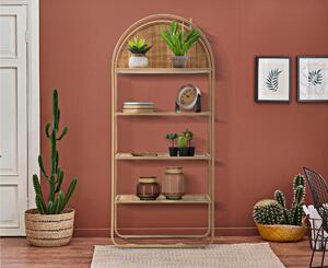 Libreria rettangolare in metallo con finiture in rattan PANAMA 80x40x180 cm Peso 7 kg design arrotondato e le linee morbide