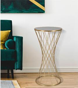 Tavolinetto rotondo in metallo dorato, piano in vetro temperato TOWER dimensioni � 40x h 80 cm linee geometriche piano a specchio