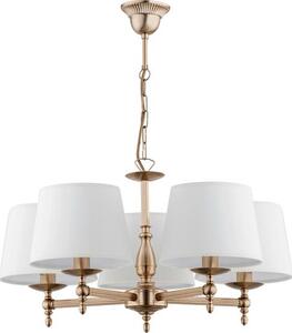 Lampadario classico dorato a sospensione paralumi in tessuto 5xE14 40W ROKSANA Alfa