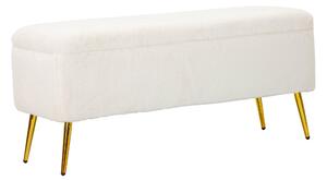 Panca con contenitore con gambe dorate rivestita in morbido velluto SOFFY Dimensioni 112x42xh50 cm peso 13 kg Colore Bianco E ORO