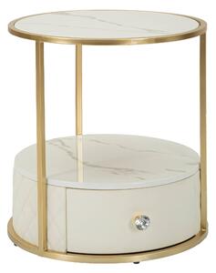 Comodino rotondo con struttura in metallo dorato con top e ripiano in Simil Marmo e cassetto, SHARON Dimensioni 48,5x43x h43 cm - Peso 7,5 kg La struttura in metallo