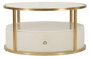 Tavolino da caff� elegante trapuntato in simil Pelle, SHARON , Dimensioni 75x75x h 41 cm -Peso 2 kg Metallo colore oro e bianco