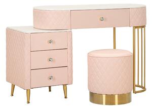 Toeletta lussuosa e raffinata in simil pelle trapuntata e struttura in metallo dorato METAL AND Dimensioni 120x40xh 75 cm top in simil marmo colore Rosa-Oro
