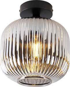 QAZQA - Art Deco Lampada da soffitto Art Deco I Lampada da soffitto I Lampada I Lampada nera con vetro fumé - Karel I Soggiorno I Camera da letto - Rotonda - Compatibile con LED E27