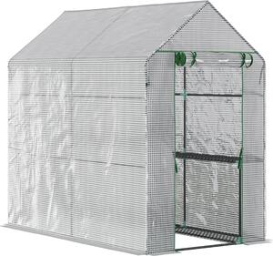 Serra in plastica Outsunny, serra accessibile con 4 ripiani, serra per pomodori, serra da semina con porta, acciaio verde, PE, 120 x 186 x 190 cm