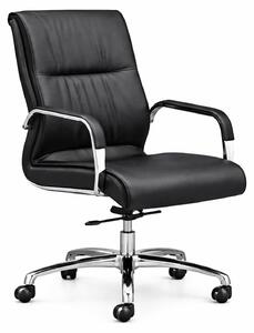 Poltrona da ufficio ergonomica, rivestita in ecopelle nera e con struttura in cromo