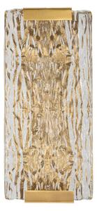 Lampada rettangolare da parete con 2 punti luce in metallo dorato Dimensioni 36x15x h 10 cm V vetro con particolare lavorazione in rilievo colore oro