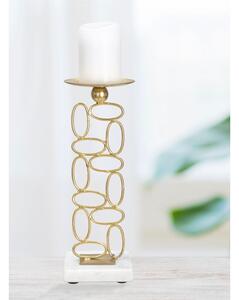 Porta candele in Metallo dorato con base in marmo Bianco 10x10xh27 cm struttura design geometrico colore oro