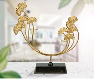Porta candele in Metallo dorato con doppia candela 50x12xh55 cm struttura e piedistallo design classico colore oro