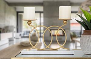 Porta candele in Metallo dorato design Geometrico INFINITY 30x8,5xh 20 cm struttura e 2 candele design geometrico colore oro