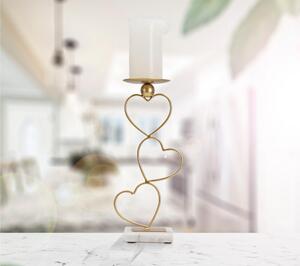 Porta candele da Appoggio in Metallo dorato design Geometrico 14,5x10xh32,5 cm struttura e candele design cuori colore oro