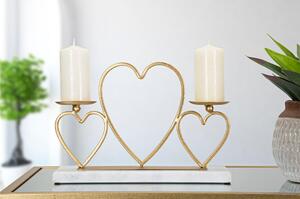 Porta candele rettangolare in Metallo dorato HEARTS 30x09xh 20 cm struttura e 3 CUORI candele Base in marmo bianco