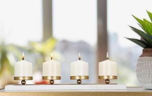 Porta candele rettangolare in Metallo dorato design 40x10xh5 cm struttura e 4 candele Base in marmo bianco