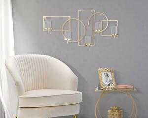 Porta candele da Muro in Metallo dorato design Geometrico 70x8,5xh36 cm struttura e 5 candele design geometrico colore oro