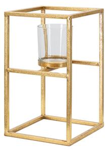 Porta candele in Metallo dorato con bicchierino in vetro 15x15x h25 cm struttura e candele design geometrico colore oro