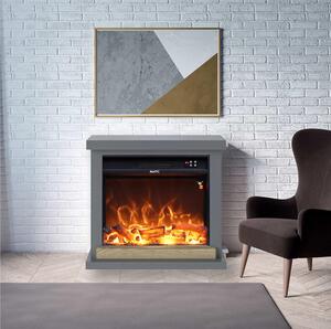 Camino Sorano Caminetto Da Parete Con Cornice e Bruciatore Elettrico Da 1500W Dimensioni 75x24,5xh 67,8 cm Peso 24.8 kg Grigio Scuro