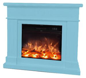 Camino Da Pavimento LIPARI Con Cornice in legno MDF e Bruciatore Elettrico Da 1500w Dimensioni 109x21,5x h102 cm Effetto Fiamma Super Realistico con Telecomando colore Turchese