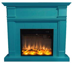 Caminetto Da Pavimento Caldera Con Cornice e Bruciatore Elettrico Da 1500w Dimensioni 114x28,2x h 102,3 cm - Peso 28 kg Colore Turchese