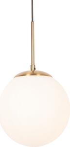 QAZQA - Lampada a sospensione Art Deco di design I Lampada a sospensione I Lampada a sospensione oro I Ottone con vetro opalino - Flore I Soggiorno I Camera da letto - Sfera in acciaio I Sferica I Allungata - LED adatto E27