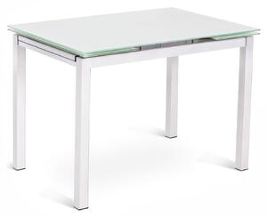 Tavolo Allungabile Baud Kitchen & Living 80x130 200xH75 cm, Bianco, Vetro Temperato e Metallo