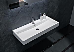 Lavabo da appoggio a muro BS6002 - Marmo fuso - Bianco - Angolare, larghezza lavabo: 100 cm - con foro per la rubinetteria