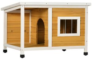 PawHut Cuccia per Cani da Esterno in Legno di Abete con Veranda Coperta e Tetto Inclinabile, 85.5x62x60 cm, Multicolore | Aosom Italy