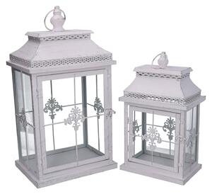 Set 2 Lanterne in Metallo bianco opaco argentata rettangolare