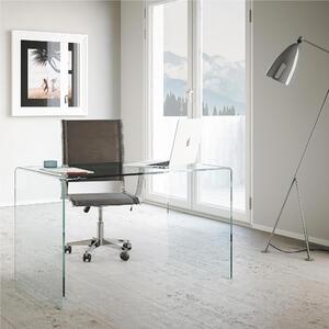 Tavolo Scrivania in vetro curvato Scrivania Glassy Dimensioni 100x60xh73 cm spessore 12 mm trasparente, 4 piedini in acciaio colore trasparente