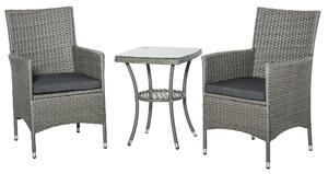 Set Tavolino e 2 Sedie da Giardino in Rattan Grigio